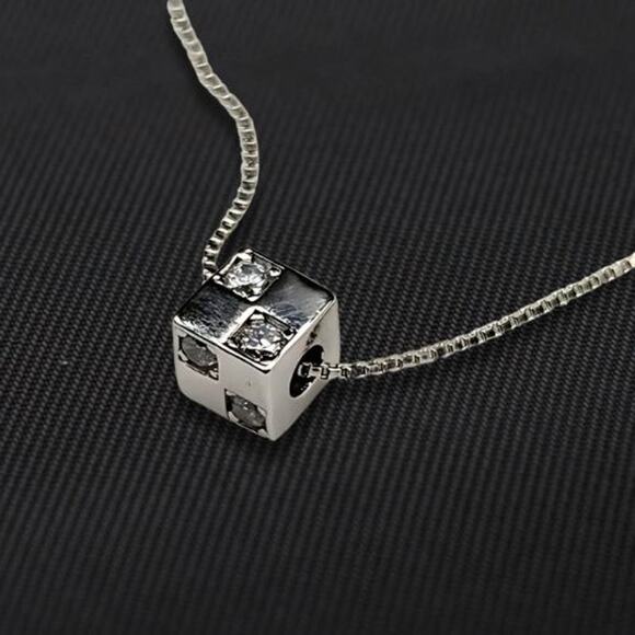 Geometric Square Cube Pendant Necklace Minimalist Design Sterling Silver 925 NWT - Picture 2 of 13